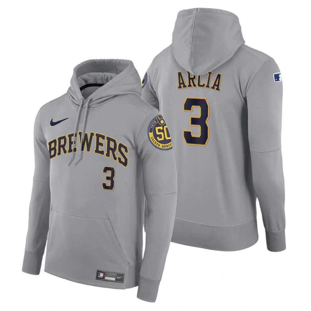 Men Milwaukee Brewers 3 Arcia gray road hoodie 2021 MLB Nike Jerseys Men Milwaukee Brewers 3 Arcia gray road hoodie 2021 MLB Nike Jerseys